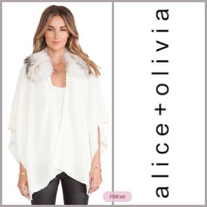 Alice + Olivia Raccoon Fur
Collar Wool Poncho Shawl